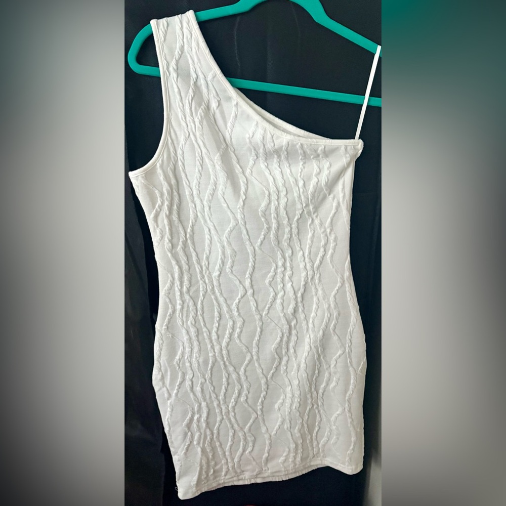 SHEIN White Textured One-Shoulder Dress